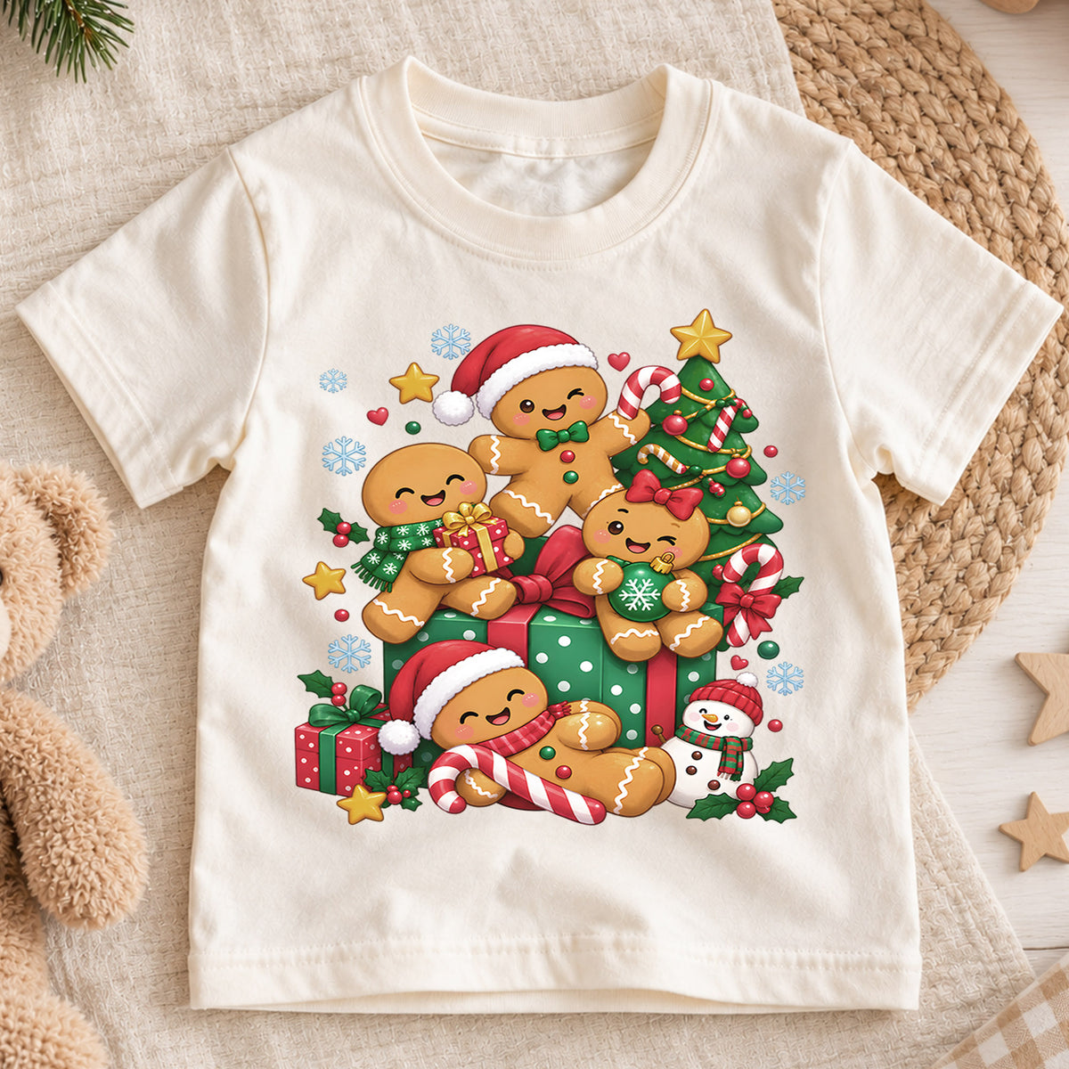 Cute Gingerbread Family Christmas Shirt, Holiday Cookies Tree Tee, Festive Winter Kids Top, Cute Gingerbread Family Outfit, Gift For Kids — product view 1