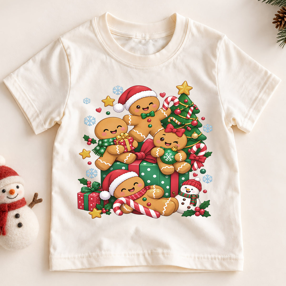 Cute Gingerbread Family Christmas Shirt, Holiday Cookies Tree Tee, Festive Winter Kids Top, Cute Gingerbread Family Outfit, Gift For Kids — product view 2