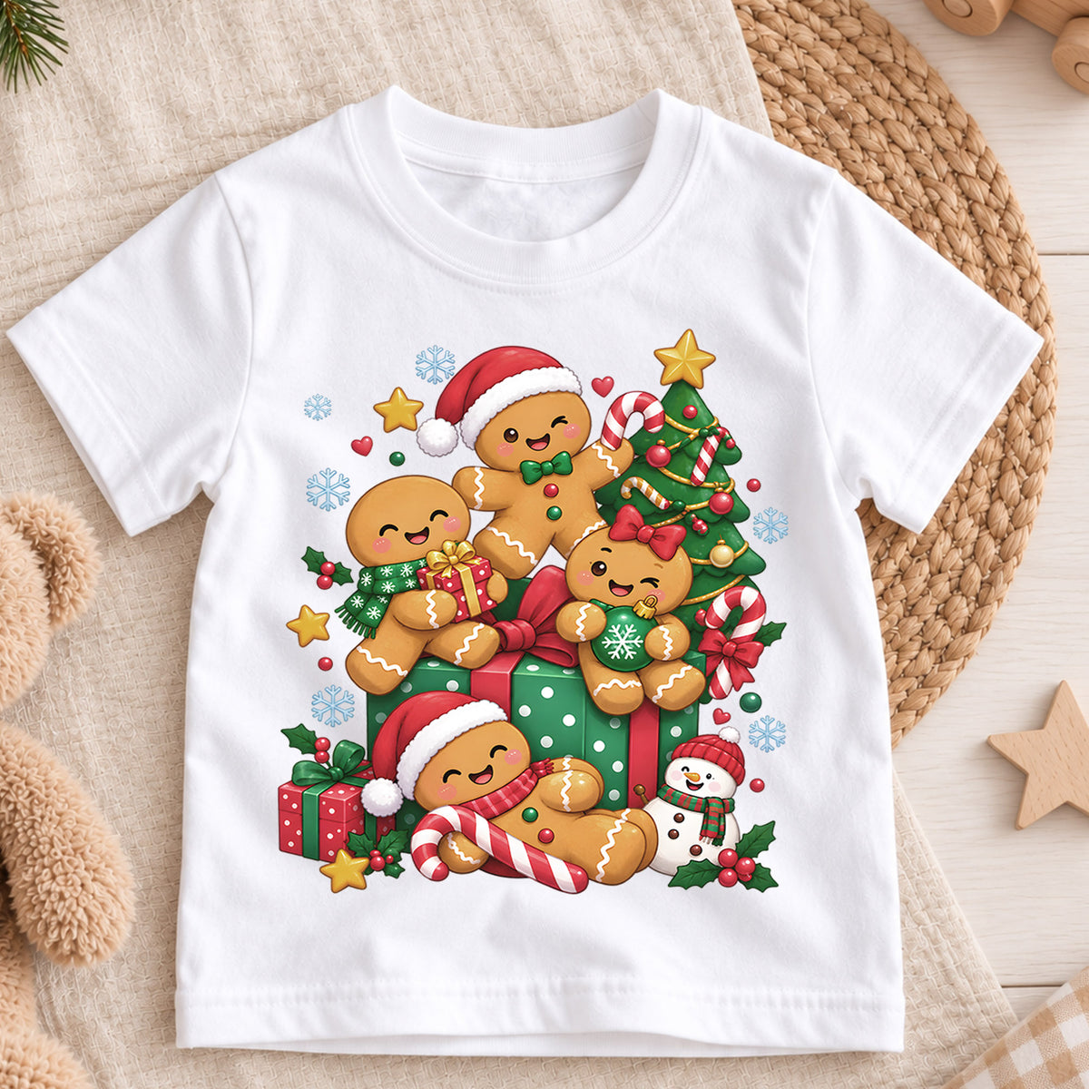 Cute Gingerbread Family Christmas Shirt, Holiday Cookies Tree Tee, Festive Winter Kids Top, Cute Gingerbread Family Outfit, Gift For Kids — product view 3