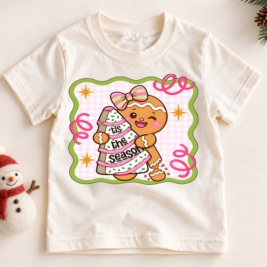 Cute Gingerbread Girl Christmas Shirt, Holiday Cake Cookie Tee, Festive Winter Kids Top, Cute Gingerbread Cookie Outfit, Gift For Kids — product view 2