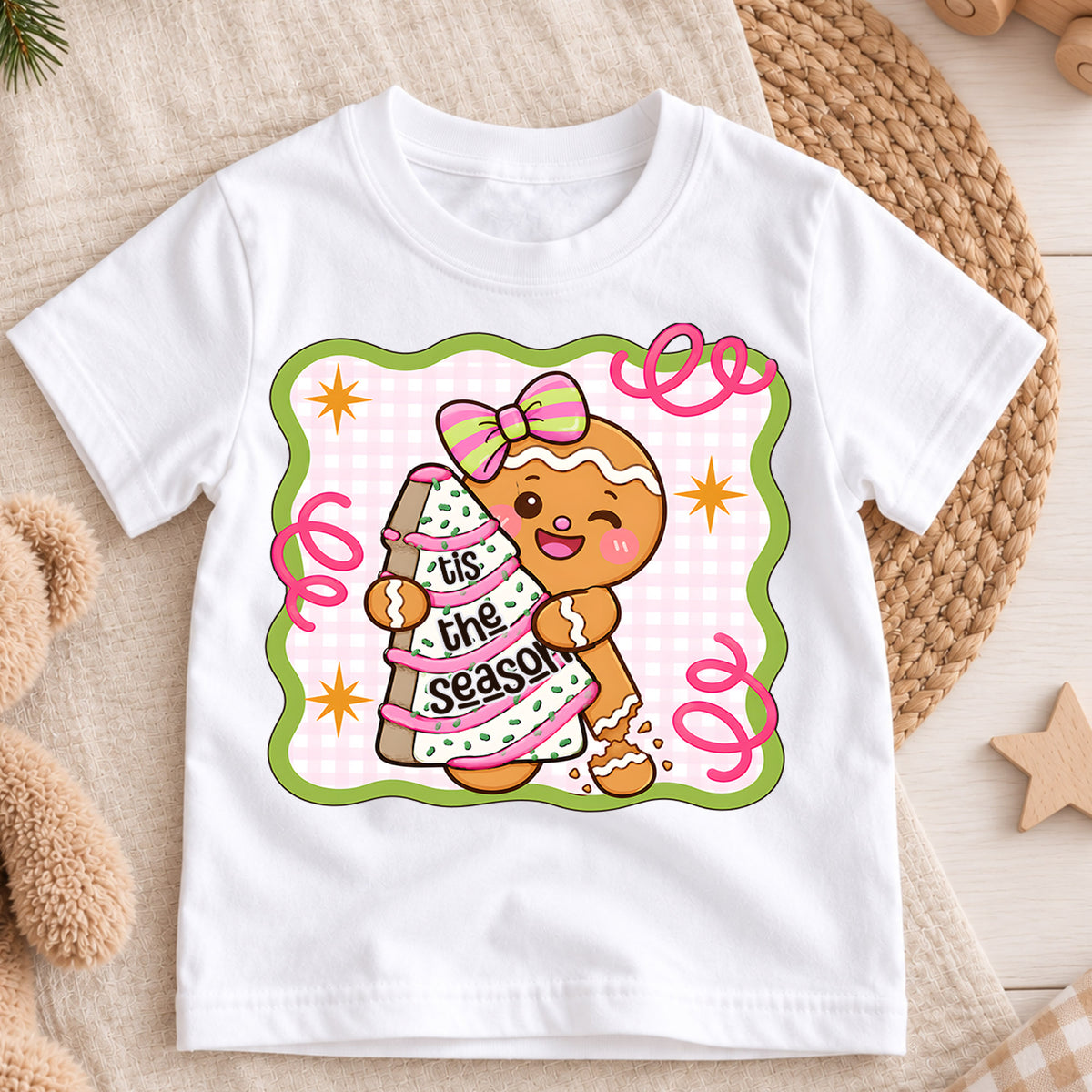 Cute Gingerbread Girl Christmas Shirt, Holiday Cake Cookie Tee, Festive Winter Kids Top, Cute Gingerbread Cookie Outfit, Gift For Kids — product view 3