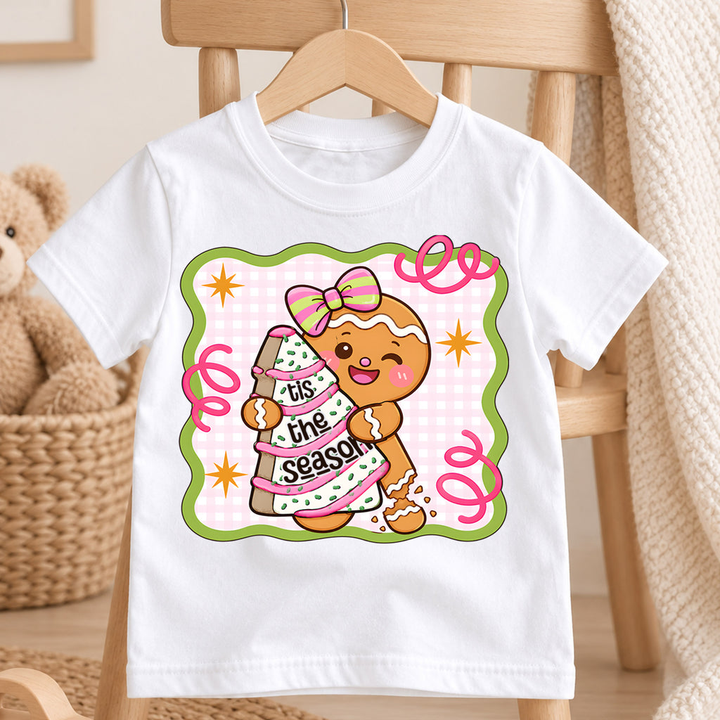 Cute Gingerbread Girl Christmas Shirt, Holiday Cake Cookie Tee, Festive Winter Kids Top, Cute Gingerbread Cookie Outfit, Gift For Kids — product view 4