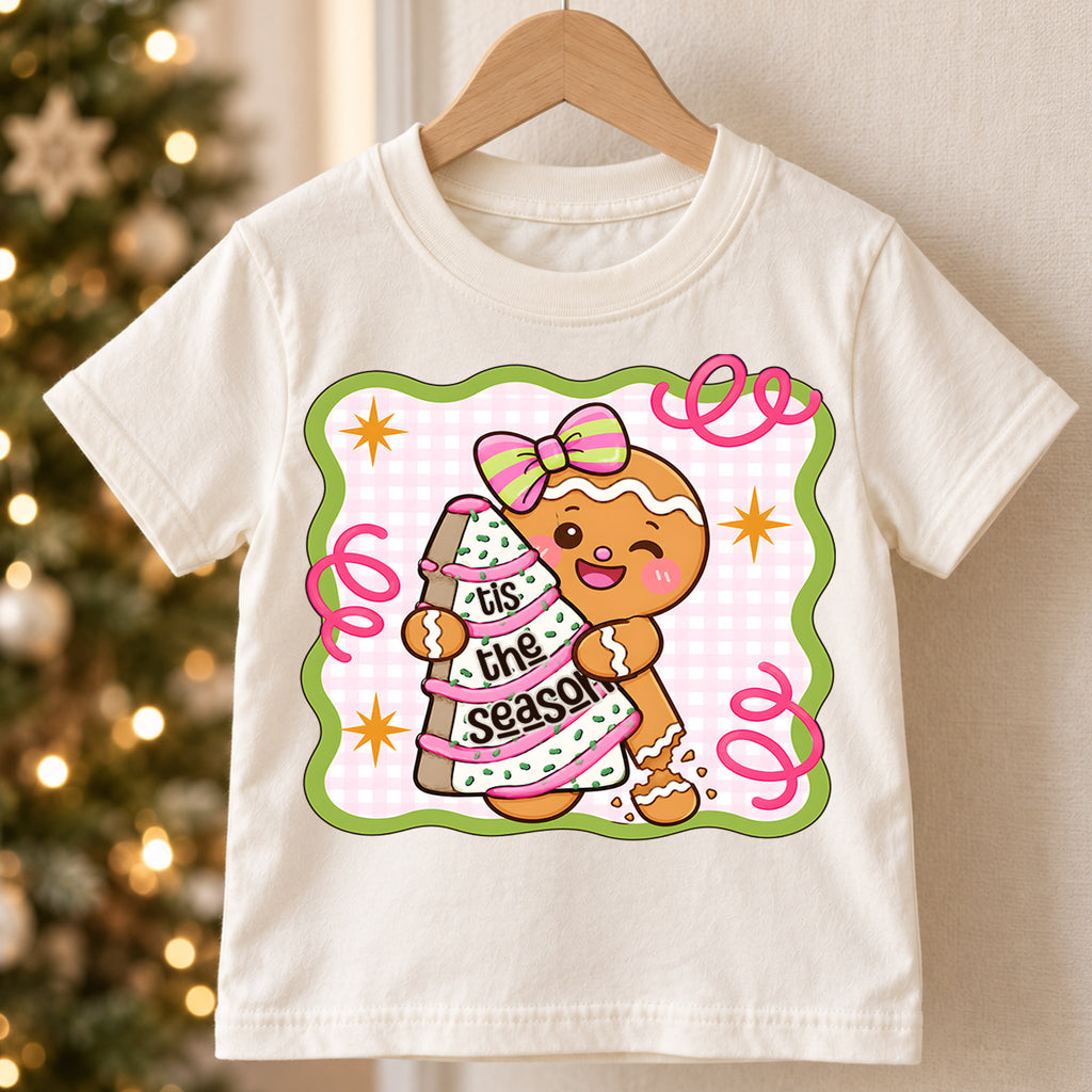 Cute Gingerbread Girl Christmas Shirt, Holiday Cake Cookie Tee, Festive Winter Kids Top, Cute Gingerbread Cookie Outfit, Gift For Kids — product view 5