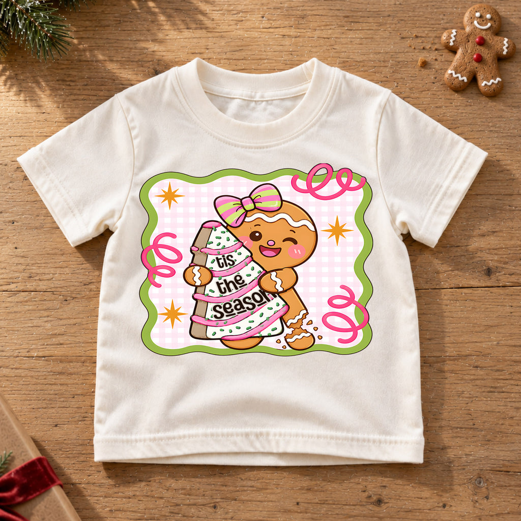 Cute Gingerbread Girl Christmas Shirt, Holiday Cake Cookie Tee, Festive Winter Kids Top, Cute Gingerbread Cookie Outfit, Gift For Kids — product view 6