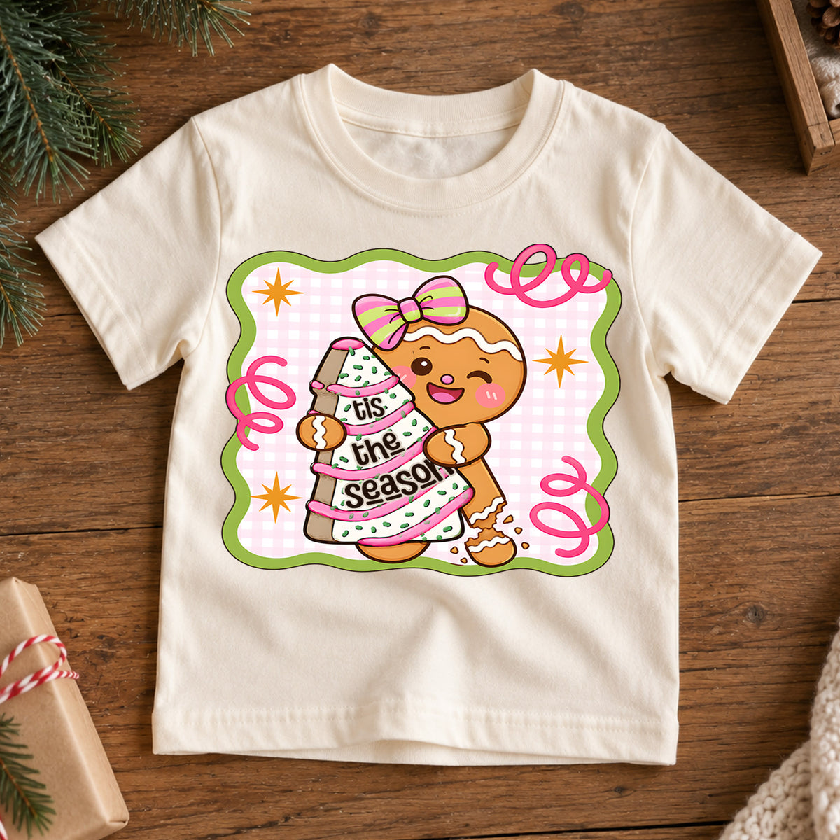Cute Gingerbread Girl Christmas Shirt, Holiday Cake Cookie Tee, Festive Winter Kids Top, Cute Gingerbread Cookie Outfit, Gift For Kids — product view 7