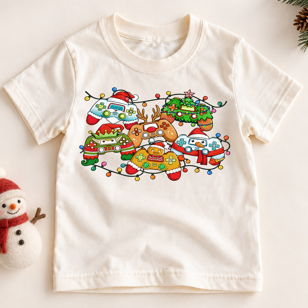 Gamer Christmas Controllers Shirt, Festive Holiday Video Game Tee, Kids Winter Top, Funny Gamer Christmas Outfit, Video Game Holiday Gift — product view 2