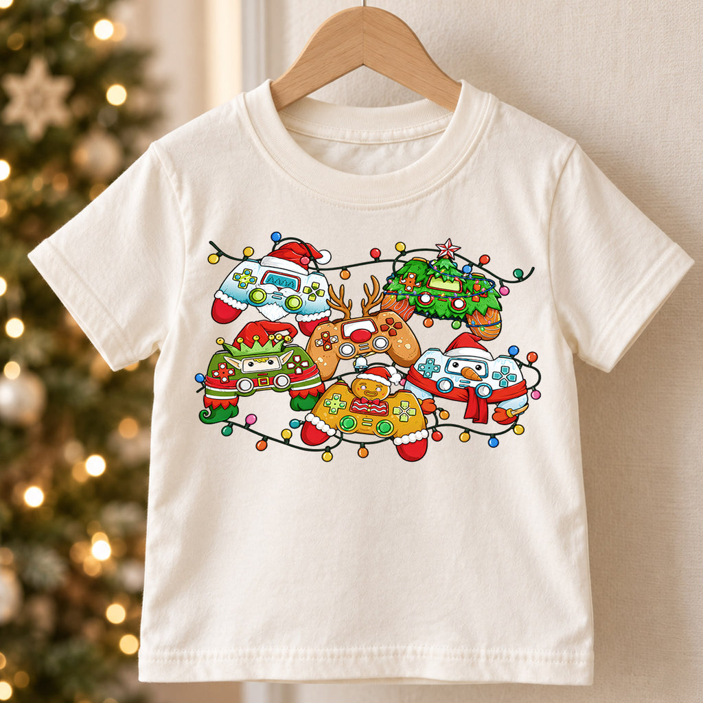 Gamer Christmas Controllers Shirt, Festive Holiday Video Game Tee, Kids Winter Top, Funny Gamer Christmas Outfit, Video Game Holiday Gift — product view 5