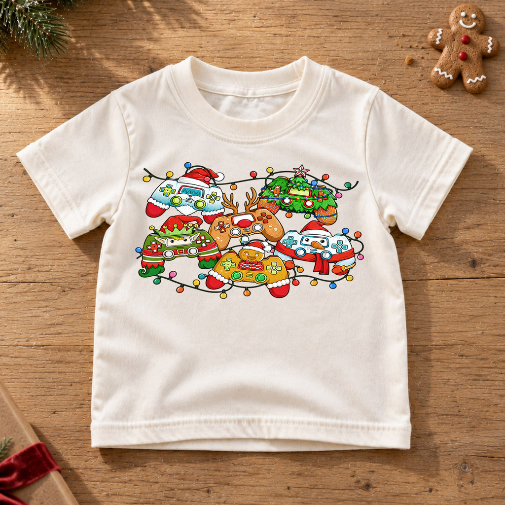 Gamer Christmas Controllers Shirt, Festive Holiday Video Game Tee, Kids Winter Top, Funny Gamer Christmas Outfit, Video Game Holiday Gift — product view 6