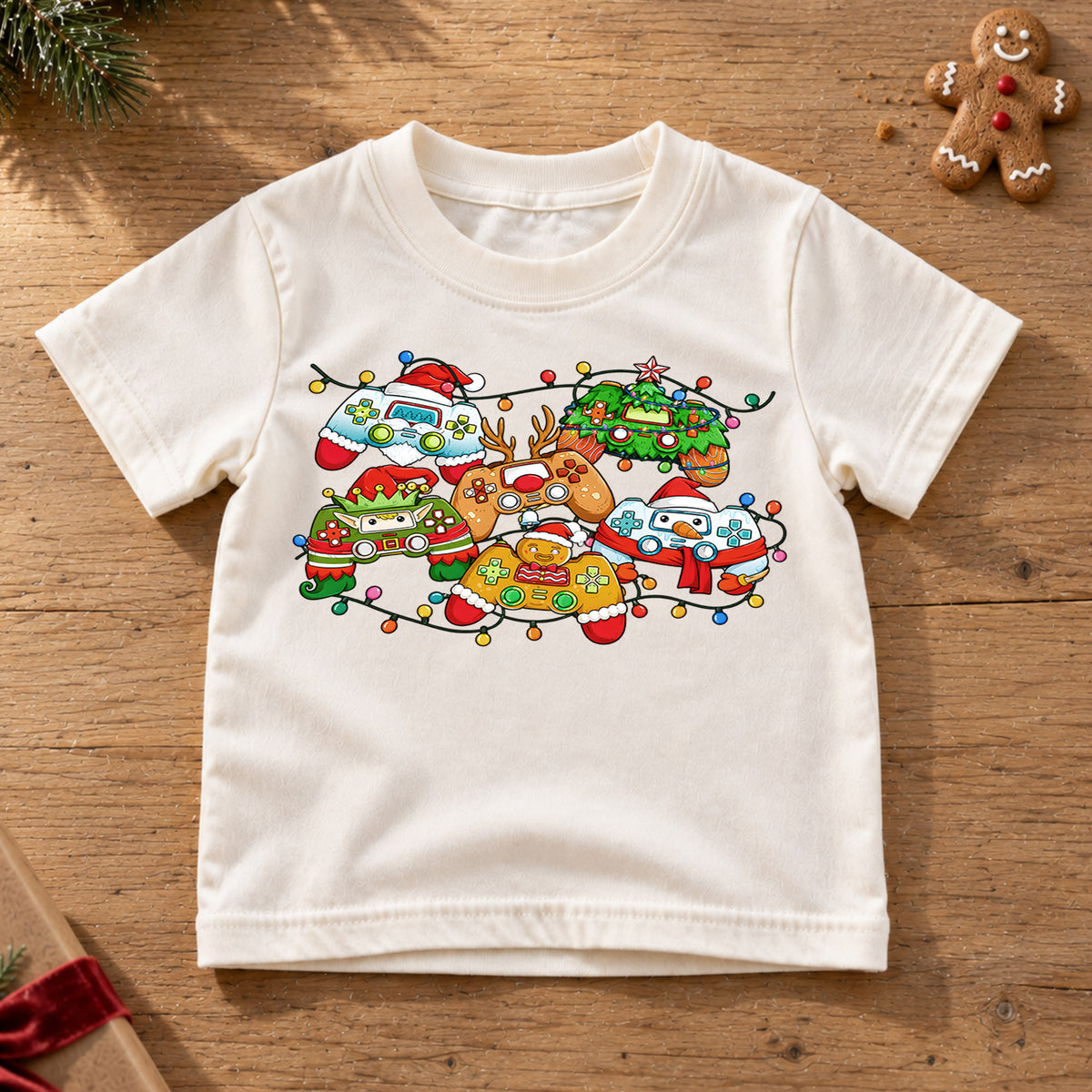 Gamer Christmas Controllers Shirt, Festive Holiday Video Game Tee, Kids Winter Top, Funny Gamer Christmas Outfit, Video Game Holiday Gift — product view 6
