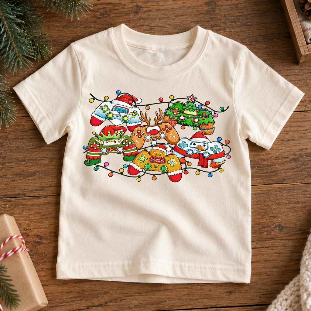 Gamer Christmas Controllers Shirt, Festive Holiday Video Game Tee, Kids Winter Top, Funny Gamer Christmas Outfit, Video Game Holiday Gift — product view 7