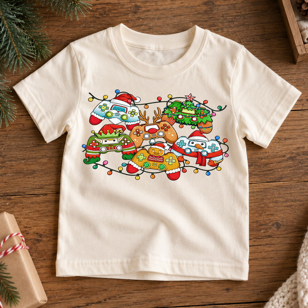 Gamer Christmas Controllers Shirt, Festive Holiday Video Game Tee, Kids Winter Top, Funny Gamer Christmas Outfit, Video Game Holiday Gift — product view 7
