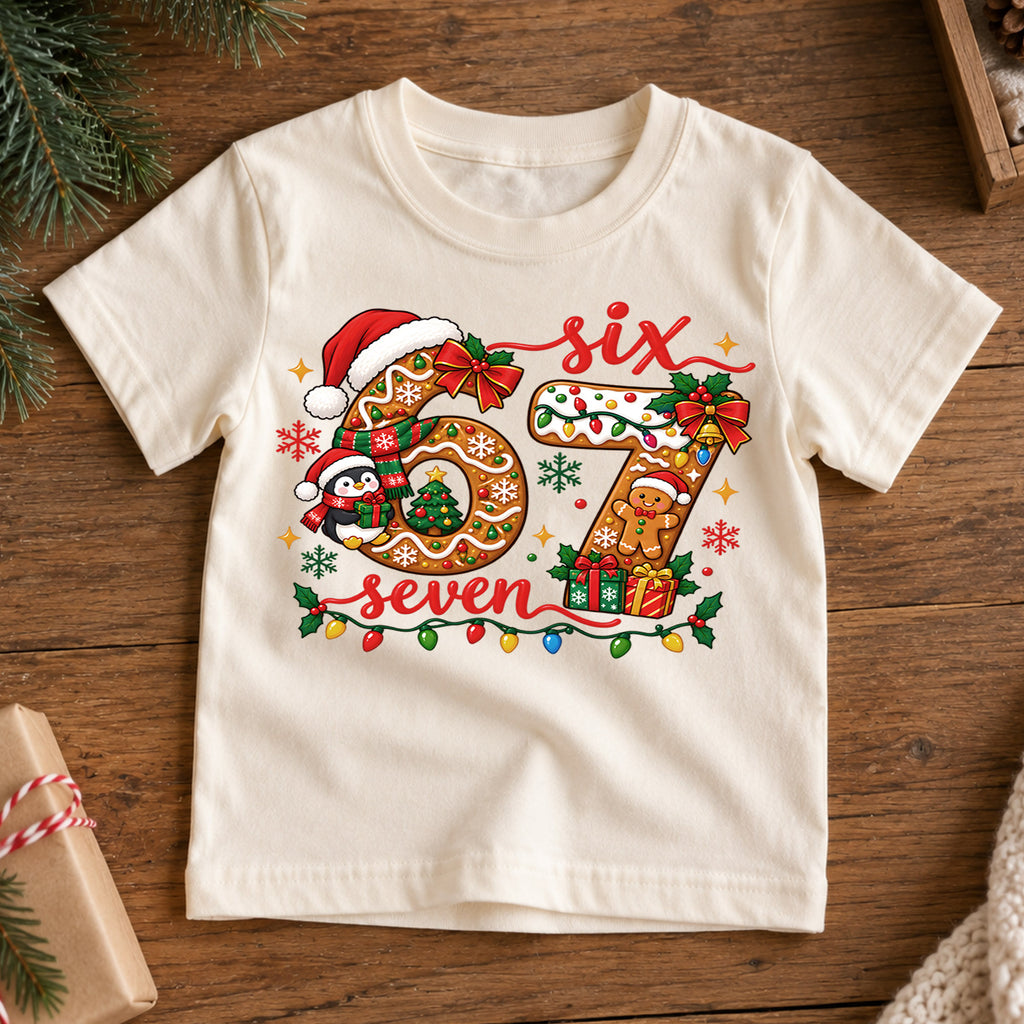 Cute 6th and 7th Birthday Christmas Shirt, Holiday Number Graphic Kids Tee, Festive Winter Birthday Outfit, Birthday Gift for Kids — product view 7