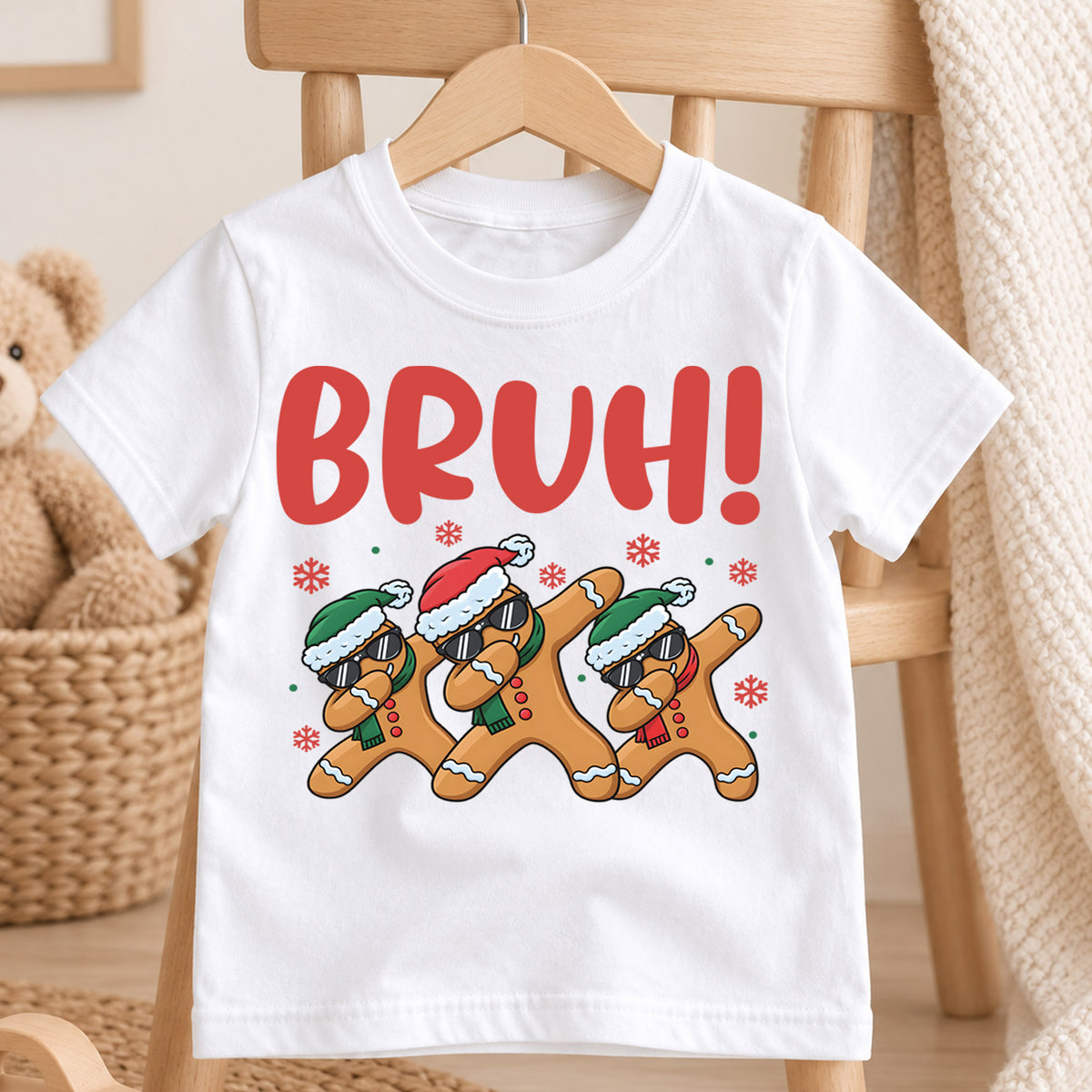 Funny Dabbing Gingerbread Christmas Shirt, Holiday Cool Cookie Tee, Festive Kids Top, Funny Gingerbread Christmas Outfit, Gift For Kids — product view 4