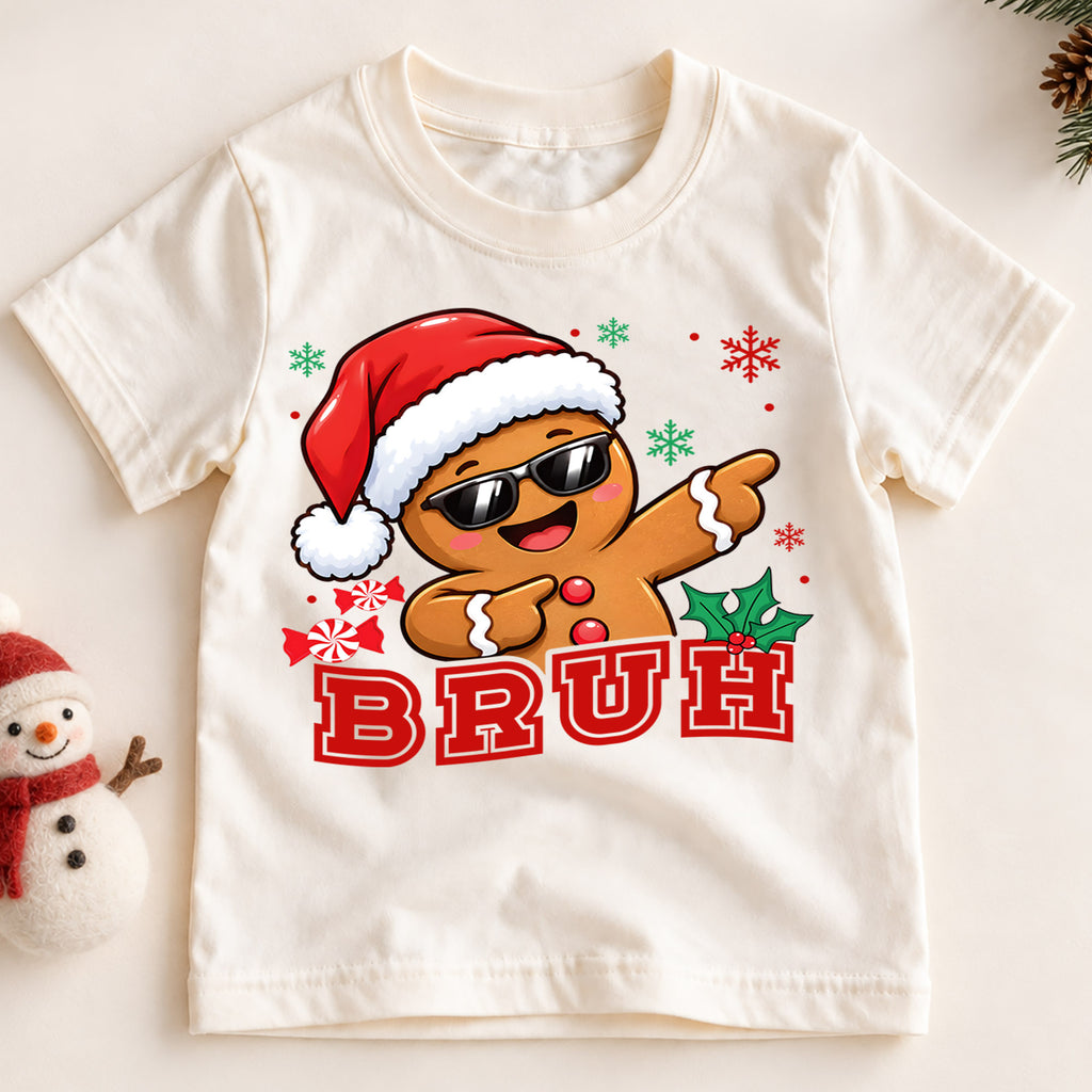 Funny Dabbing Gingerbread Bruh Christmas Shirt, Cool Cookie Holiday Kids Tee, Festive Winter Outfit, Funny Christmas Gift for Toddlers — product view 2