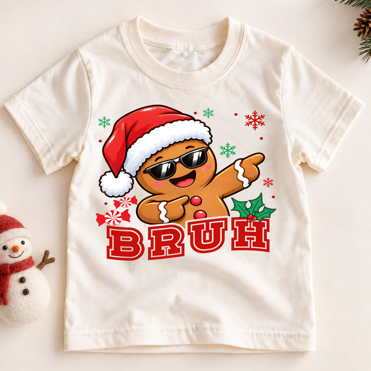 Funny Dabbing Gingerbread Bruh Christmas Shirt, Cool Cookie Holiday Kids Tee, Festive Winter Outfit, Funny Christmas Gift for Toddlers — product view 2