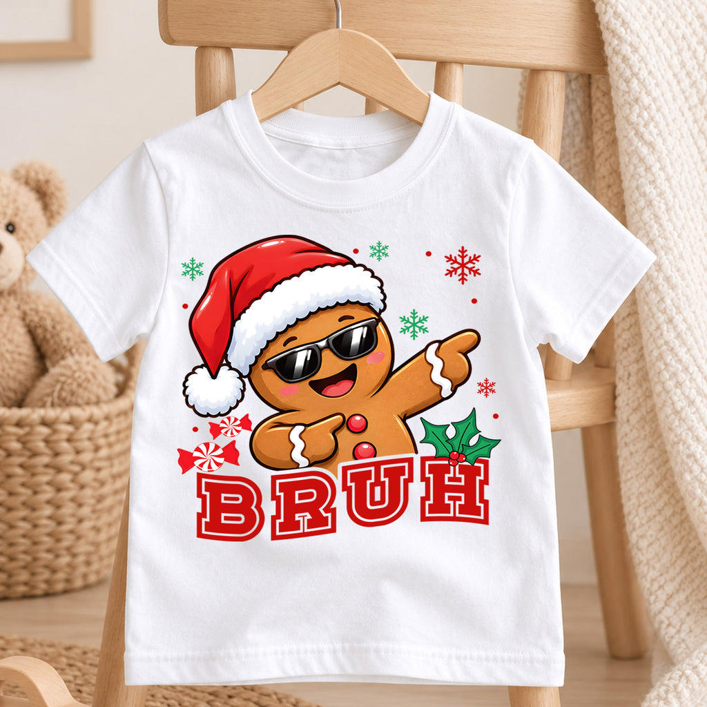 Funny Dabbing Gingerbread Bruh Christmas Shirt, Cool Cookie Holiday Kids Tee, Festive Winter Outfit, Funny Christmas Gift for Toddlers — product view 4