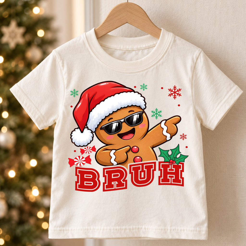 Funny Dabbing Gingerbread Bruh Christmas Shirt, Cool Cookie Holiday Kids Tee, Festive Winter Outfit, Funny Christmas Gift for Toddlers — product view 5