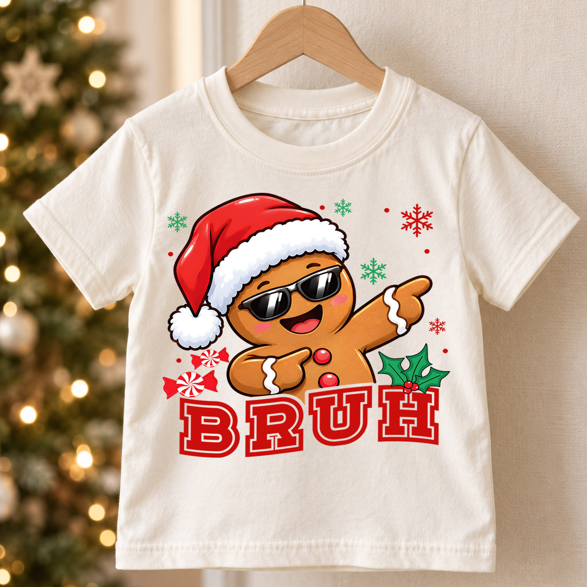 Funny Dabbing Gingerbread Bruh Christmas Shirt, Cool Cookie Holiday Kids Tee, Festive Winter Outfit, Funny Christmas Gift for Toddlers — product view 5