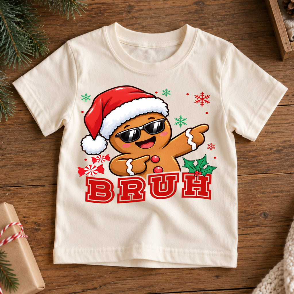 Funny Dabbing Gingerbread Bruh Christmas Shirt, Cool Cookie Holiday Kids Tee, Festive Winter Outfit, Funny Christmas Gift for Toddlers — product view 7