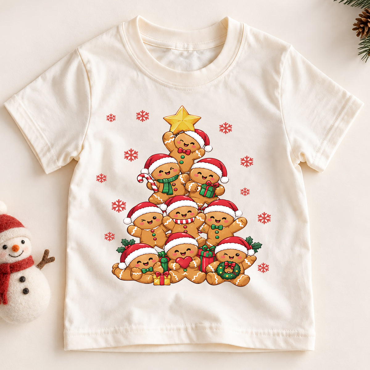 Cute Gingerbread Christmas Tree Shirt, Holiday Cookie Stack Tee, Festive Winter Kids Top, Cute Cookie Christmas Outfit, Gift For Kids — product view 2