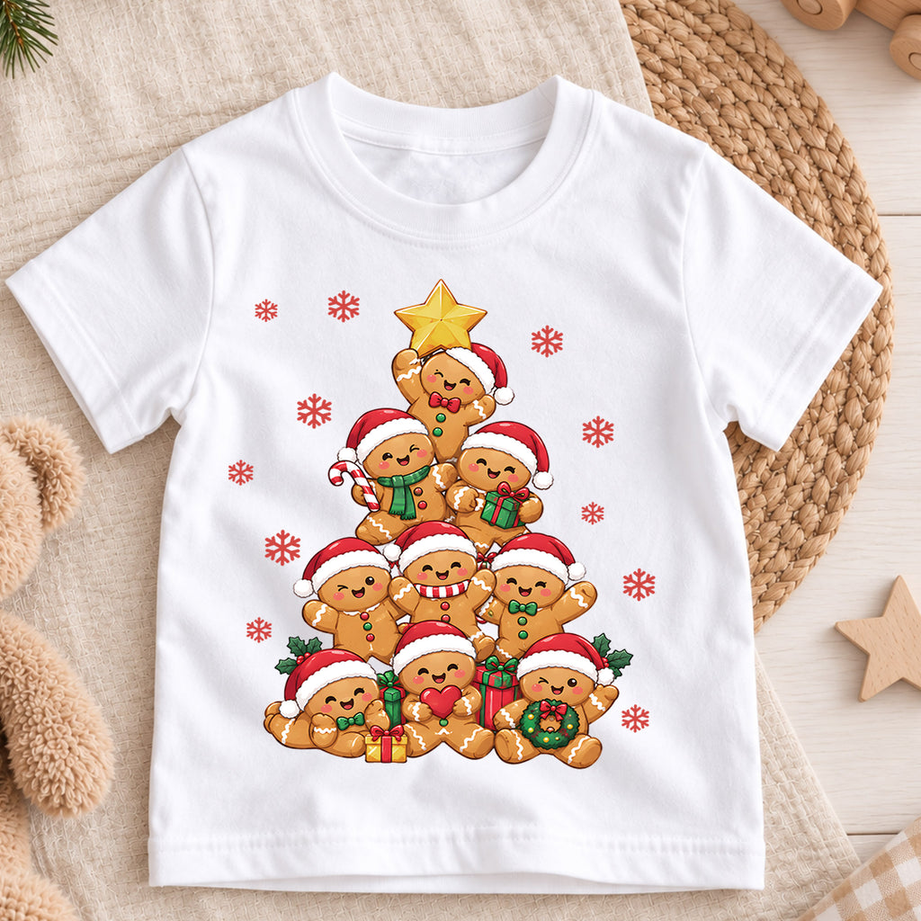 Cute Gingerbread Christmas Tree Shirt, Holiday Cookie Stack Tee, Festive Winter Kids Top, Cute Cookie Christmas Outfit, Gift For Kids — product view 3