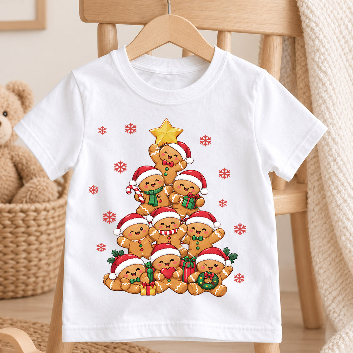 Cute Gingerbread Christmas Tree Shirt, Holiday Cookie Stack Tee, Festive Winter Kids Top, Cute Cookie Christmas Outfit, Gift For Kids — product view 4