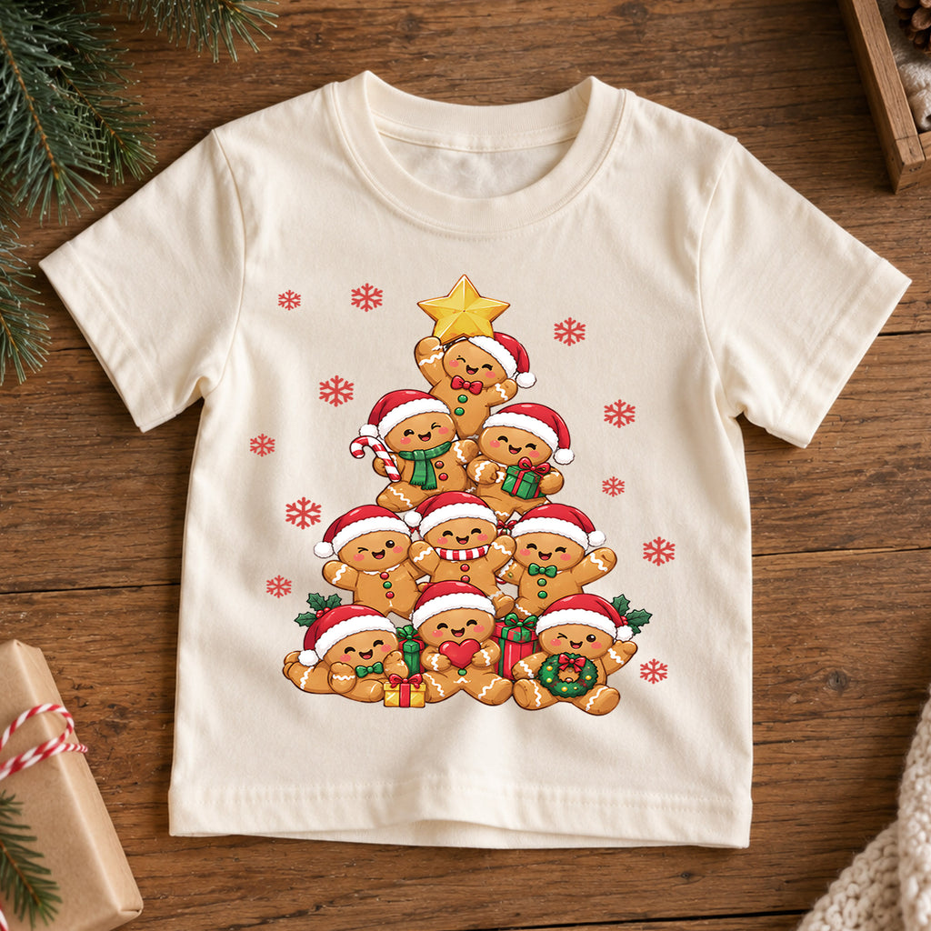 Cute Gingerbread Christmas Tree Shirt, Holiday Cookie Stack Tee, Festive Winter Kids Top, Cute Cookie Christmas Outfit, Gift For Kids — product view 7