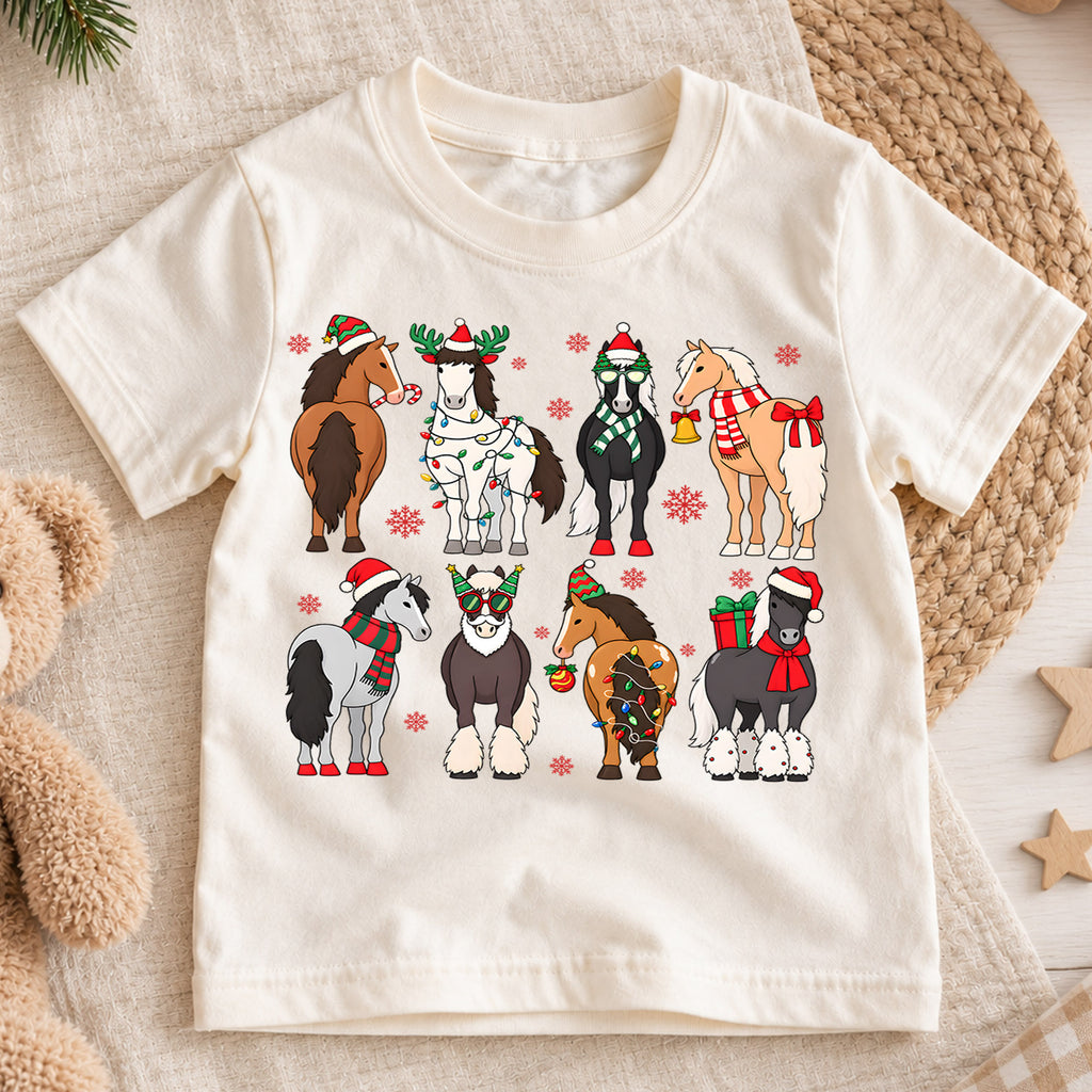 Cute Christmas Horses Shirt, Holiday Ponies Kids Tee, Festive Winter Animal Graphic, Cozy Christmas Outfit, Christmas Gift for Toddlers — product view 1