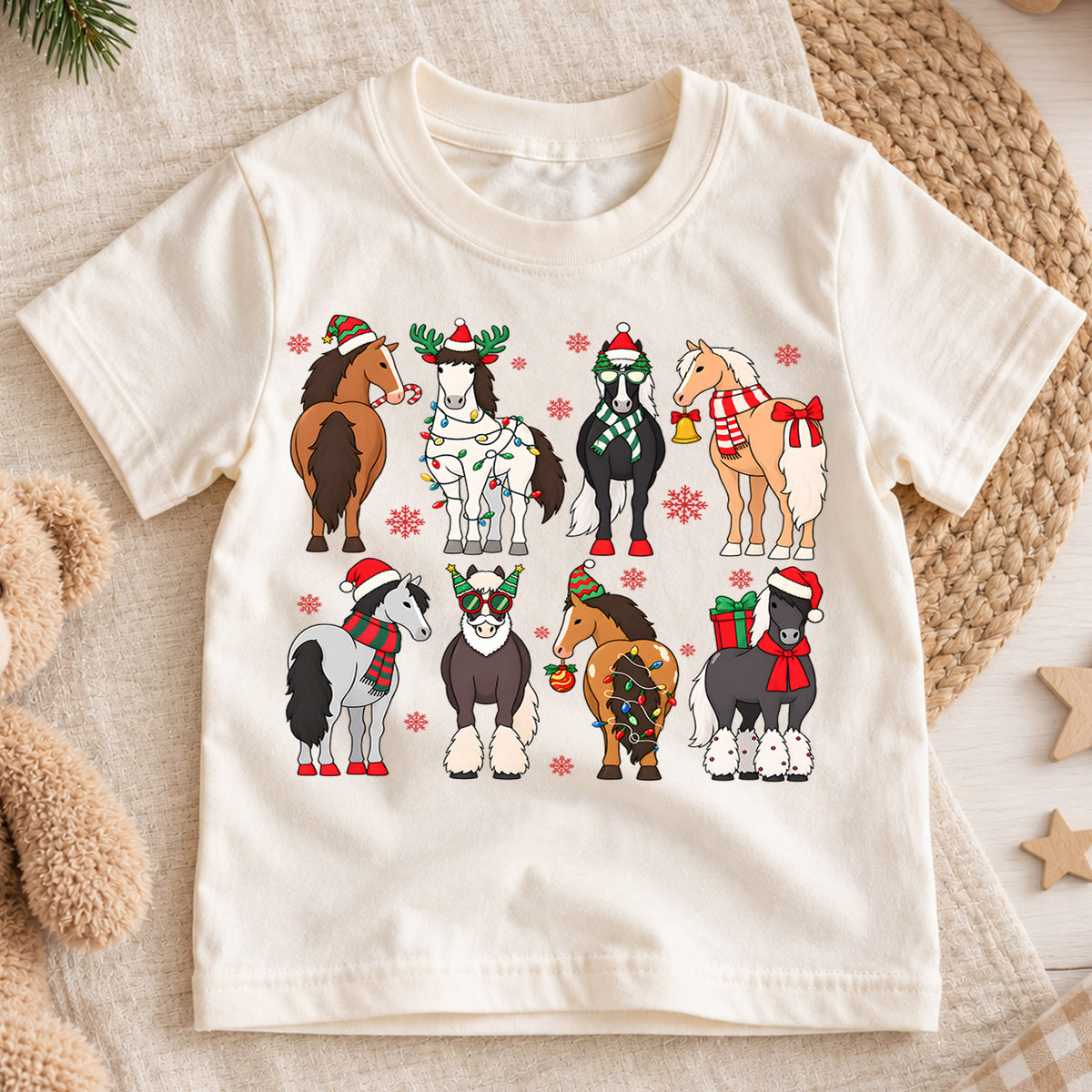 Cute Christmas Horses Shirt, Holiday Ponies Kids Tee, Festive Winter Animal Graphic, Cozy Christmas Outfit, Christmas Gift for Toddlers — product view 1
