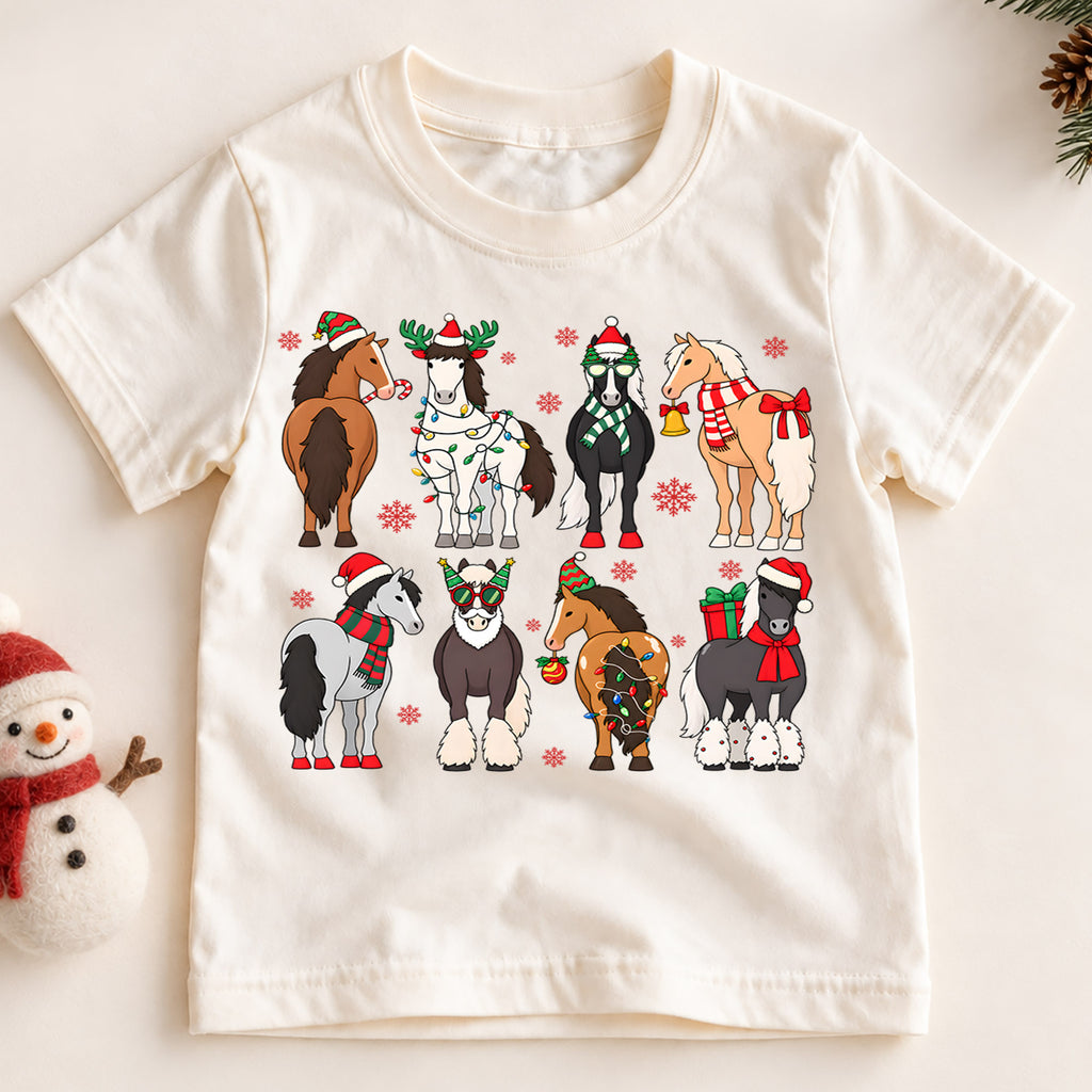 Cute Christmas Horses Shirt, Holiday Ponies Kids Tee, Festive Winter Animal Graphic, Cozy Christmas Outfit, Christmas Gift for Toddlers — product view 2