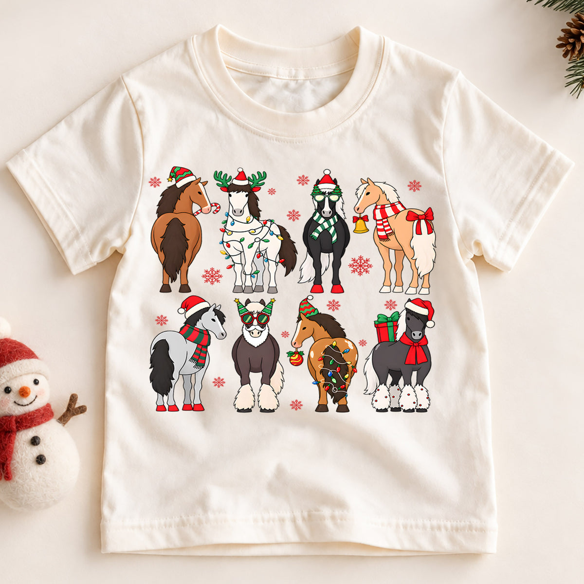 Cute Christmas Horses Shirt, Holiday Ponies Kids Tee, Festive Winter Animal Graphic, Cozy Christmas Outfit, Christmas Gift for Toddlers — product view 2