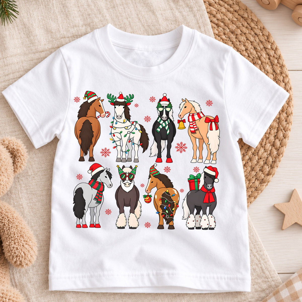 Cute Christmas Horses Shirt, Holiday Ponies Kids Tee, Festive Winter Animal Graphic, Cozy Christmas Outfit, Christmas Gift for Toddlers — product view 3