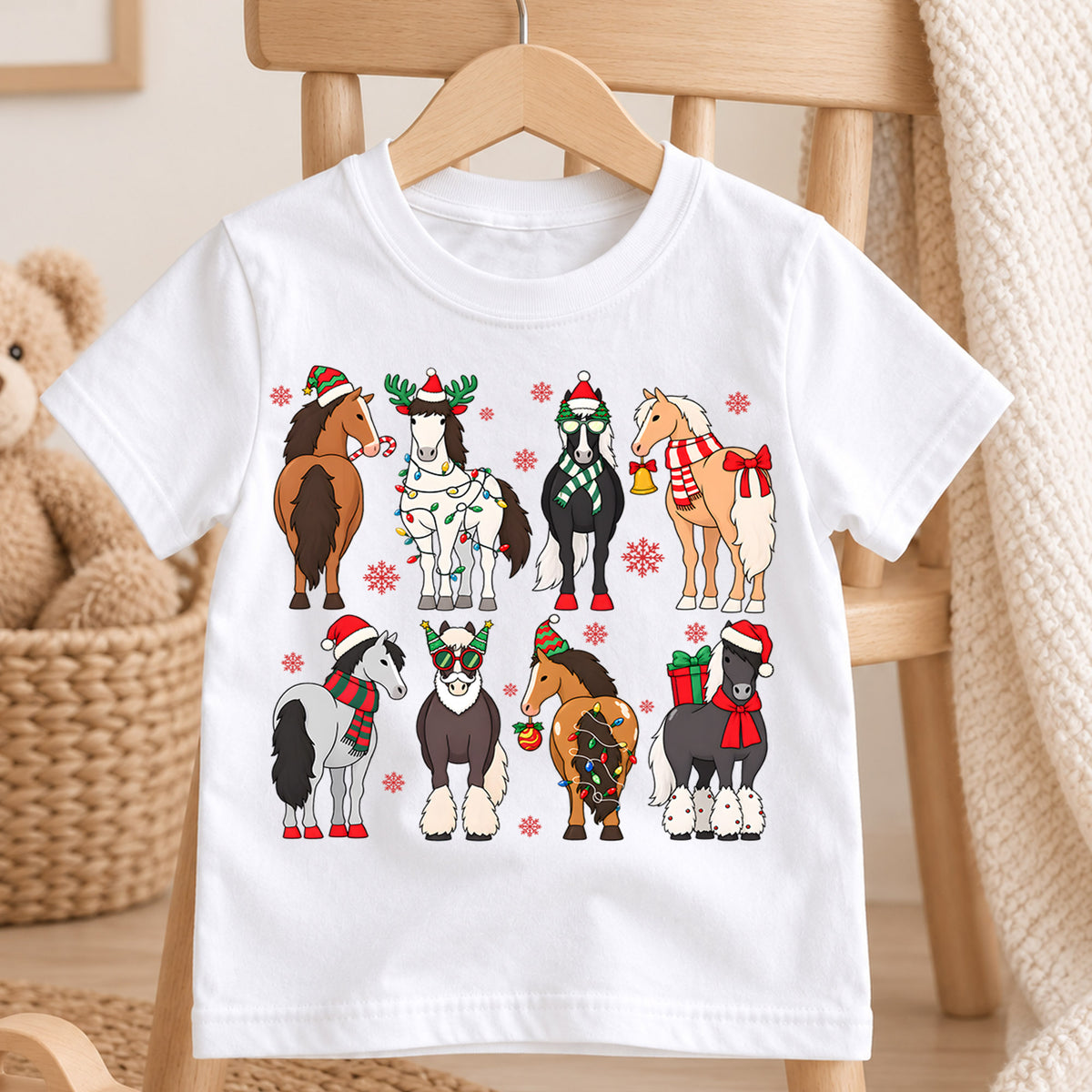 Cute Christmas Horses Shirt, Holiday Ponies Kids Tee, Festive Winter Animal Graphic, Cozy Christmas Outfit, Christmas Gift for Toddlers — product view 4