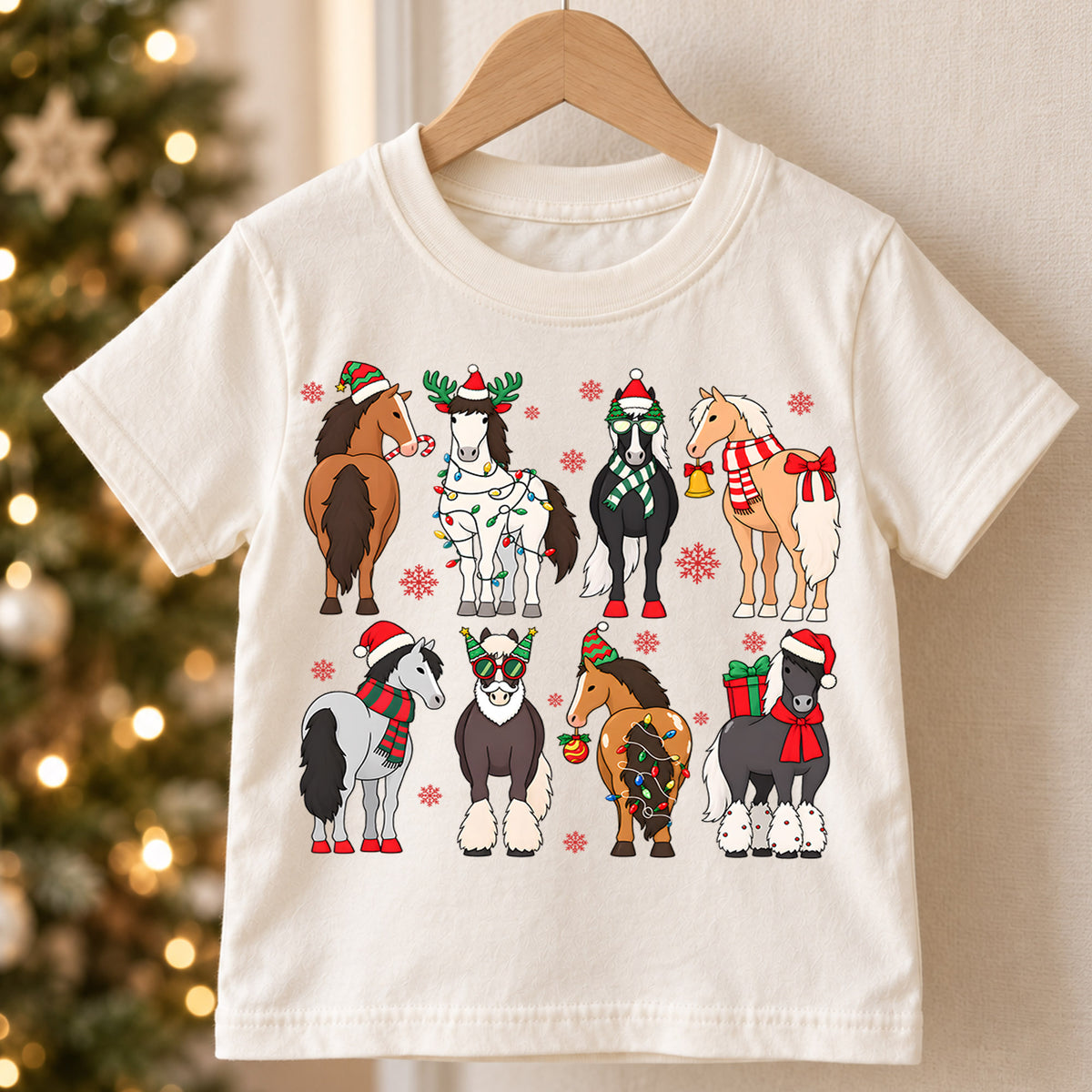 Cute Christmas Horses Shirt, Holiday Ponies Kids Tee, Festive Winter Animal Graphic, Cozy Christmas Outfit, Christmas Gift for Toddlers — product view 5