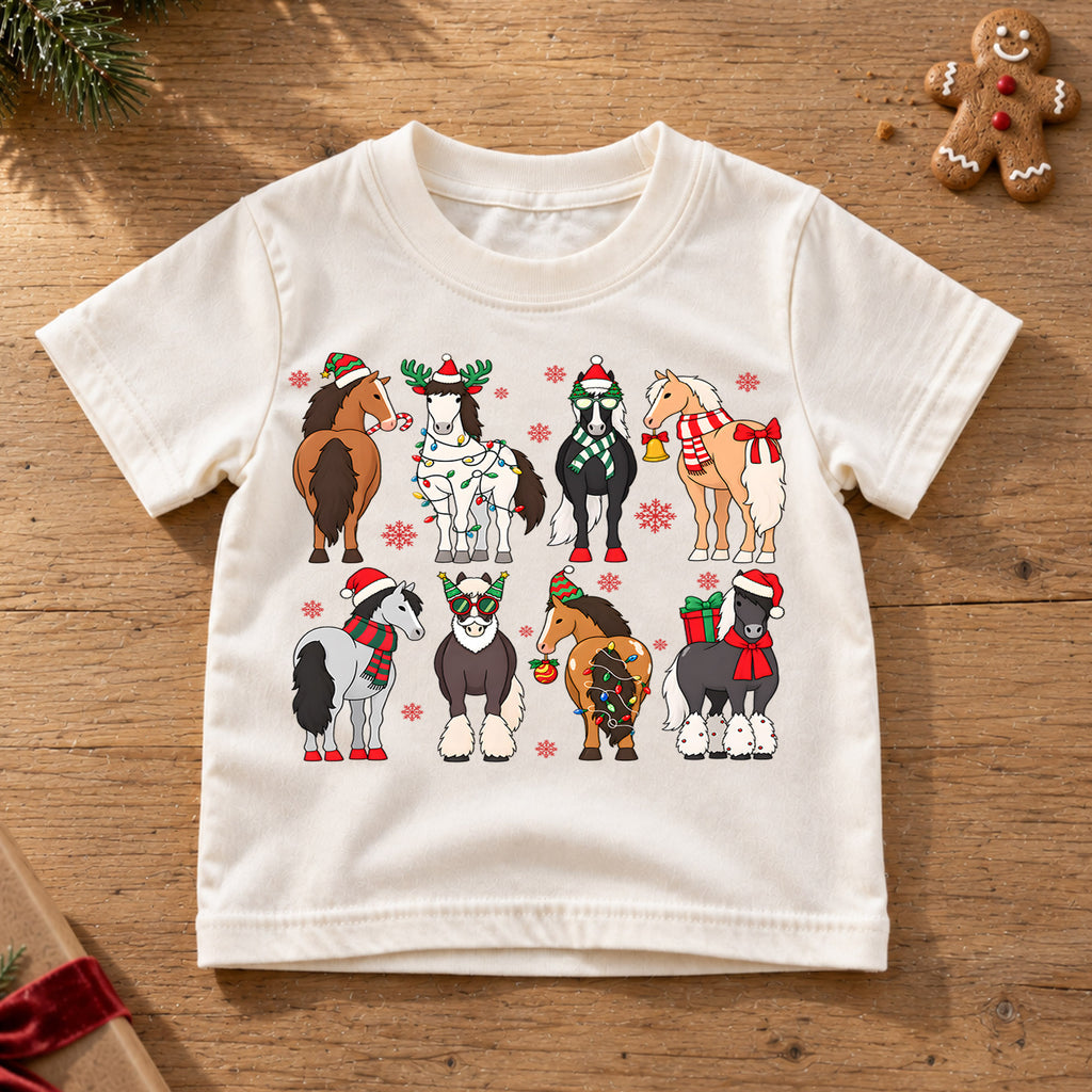 Cute Christmas Horses Shirt, Holiday Ponies Kids Tee, Festive Winter Animal Graphic, Cozy Christmas Outfit, Christmas Gift for Toddlers — product view 6