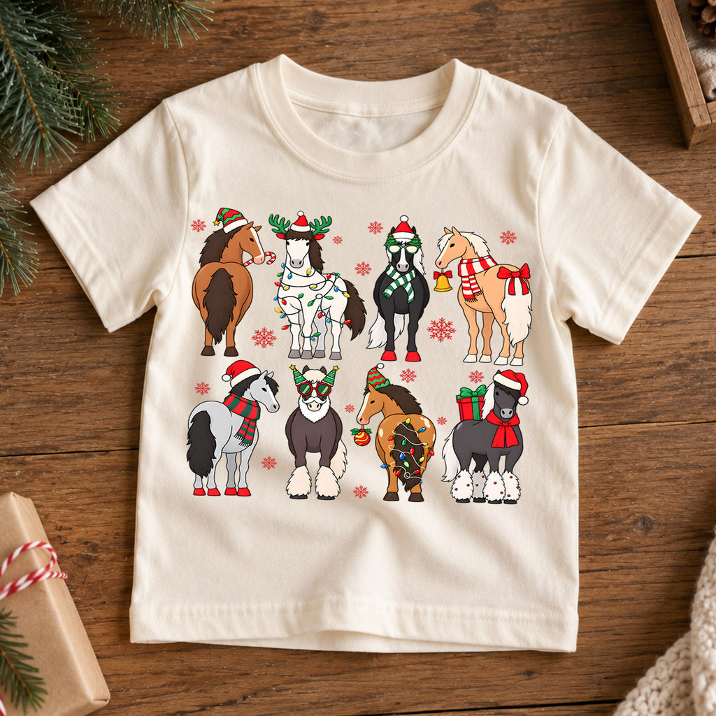Cute Christmas Horses Shirt, Holiday Ponies Kids Tee, Festive Winter Animal Graphic, Cozy Christmas Outfit, Christmas Gift for Toddlers — product view 7