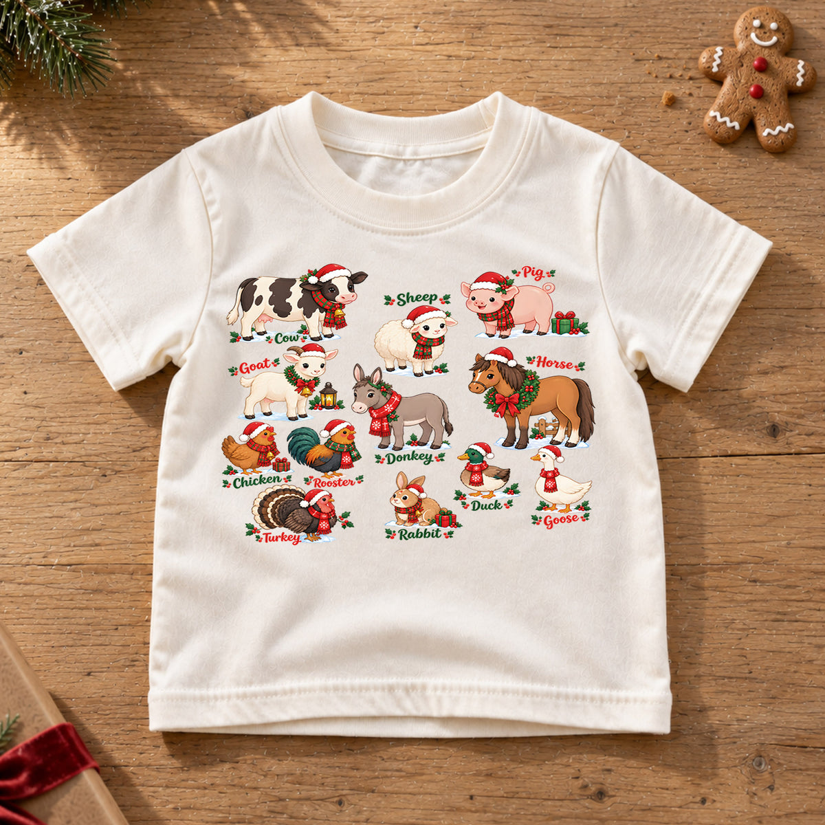Cute Christmas Farm Animals Grid Shirt, Retro Holiday Livestock Postage Tee, Festive Kids Top, Cute Farm Animal Christmas Outfit, Gift — product view 6
