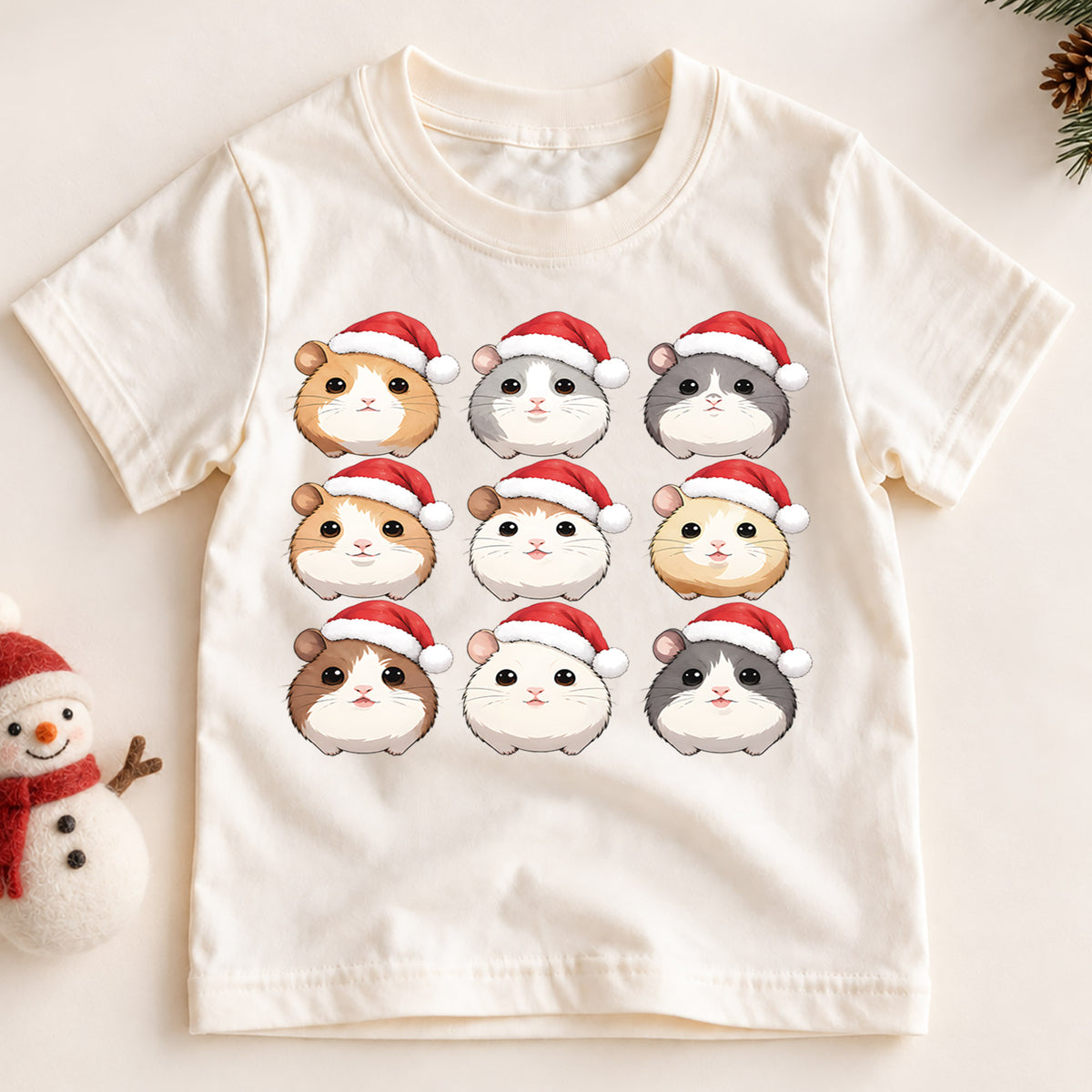 Cute Christmas Guinea Pigs Grid Shirt, Retro Holiday Rodents Postage Tee, Festive Kids Top, Cute Guinea Pig Christmas Outfit, Gift — product view 2
