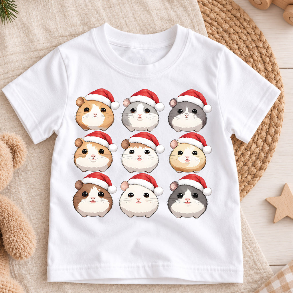 Cute Christmas Guinea Pigs Grid Shirt, Retro Holiday Rodents Postage Tee, Festive Kids Top, Cute Guinea Pig Christmas Outfit, Gift — product view 3