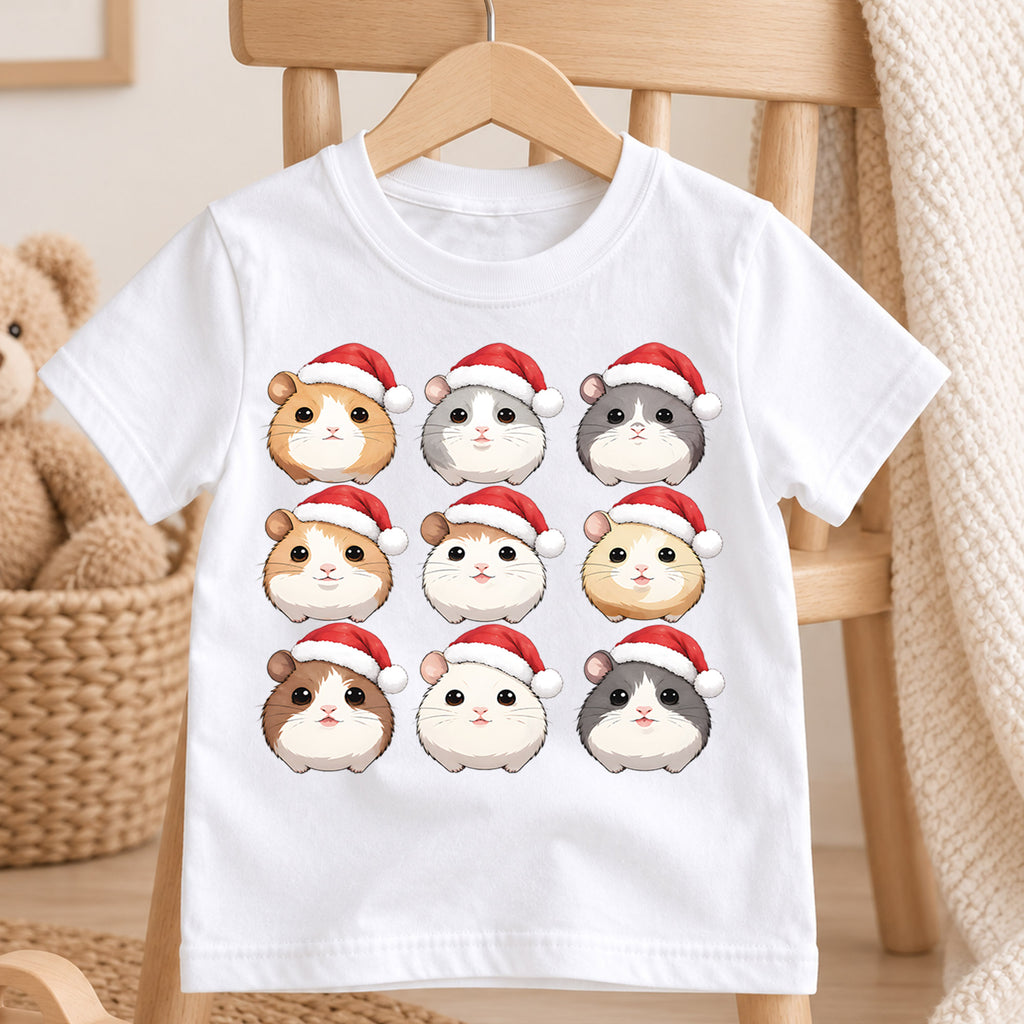 Cute Christmas Guinea Pigs Grid Shirt, Retro Holiday Rodents Postage Tee, Festive Kids Top, Cute Guinea Pig Christmas Outfit, Gift — product view 4