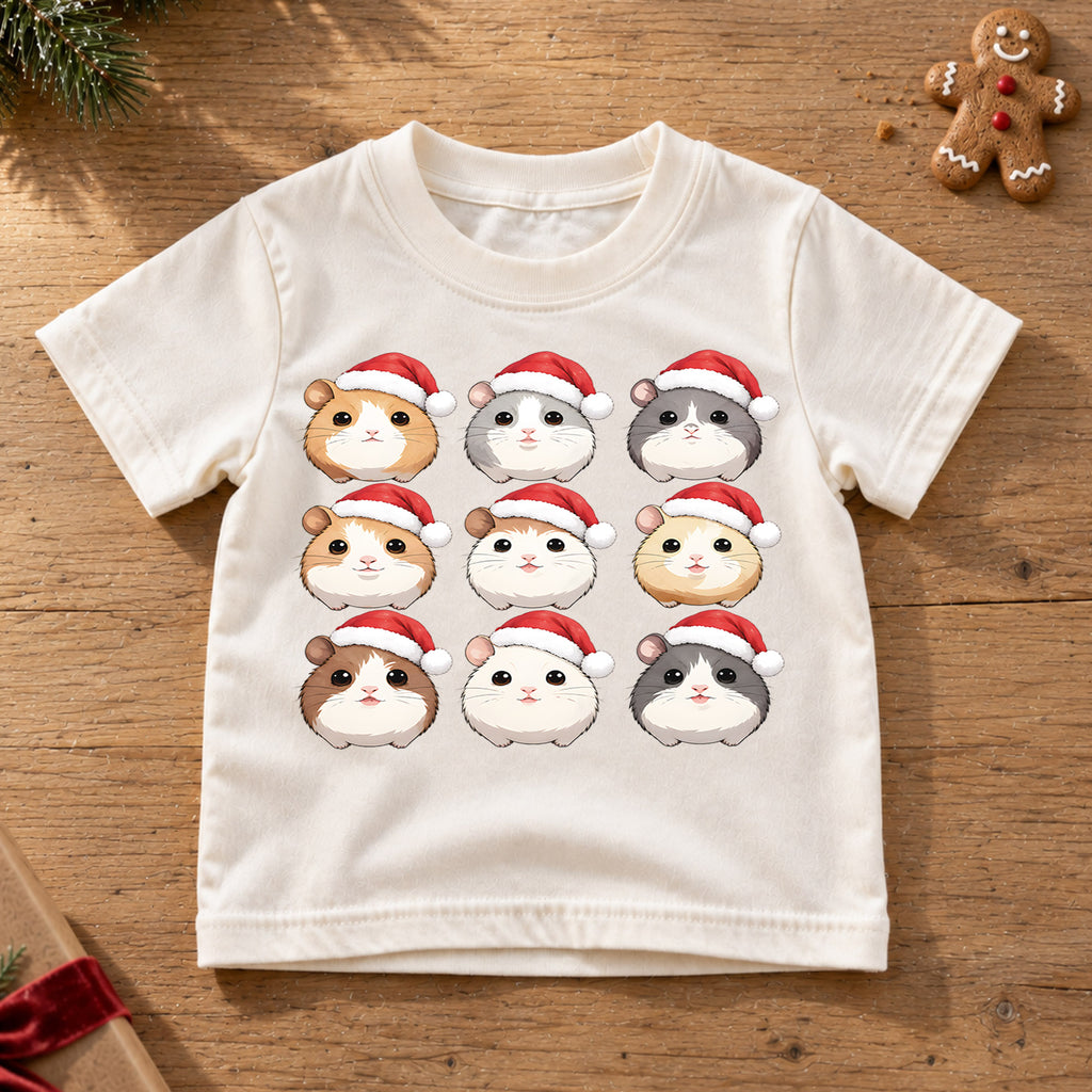 Cute Christmas Guinea Pigs Grid Shirt, Retro Holiday Rodents Postage Tee, Festive Kids Top, Cute Guinea Pig Christmas Outfit, Gift — product view 6