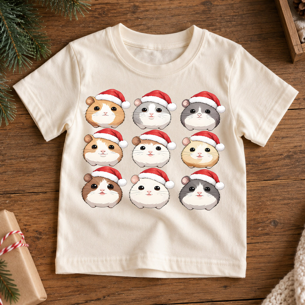 Cute Christmas Guinea Pigs Grid Shirt, Retro Holiday Rodents Postage Tee, Festive Kids Top, Cute Guinea Pig Christmas Outfit, Gift — product view 7
