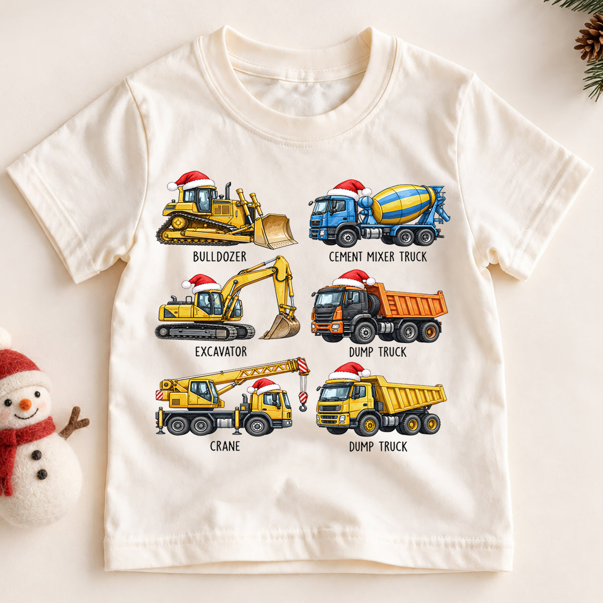 Cute Christmas Construction Trucks Shirt, Holiday Vehicles Kids Tee, Festive Winter Top, Cute Construction Christmas Outfit, Gift For Kids — product view 2