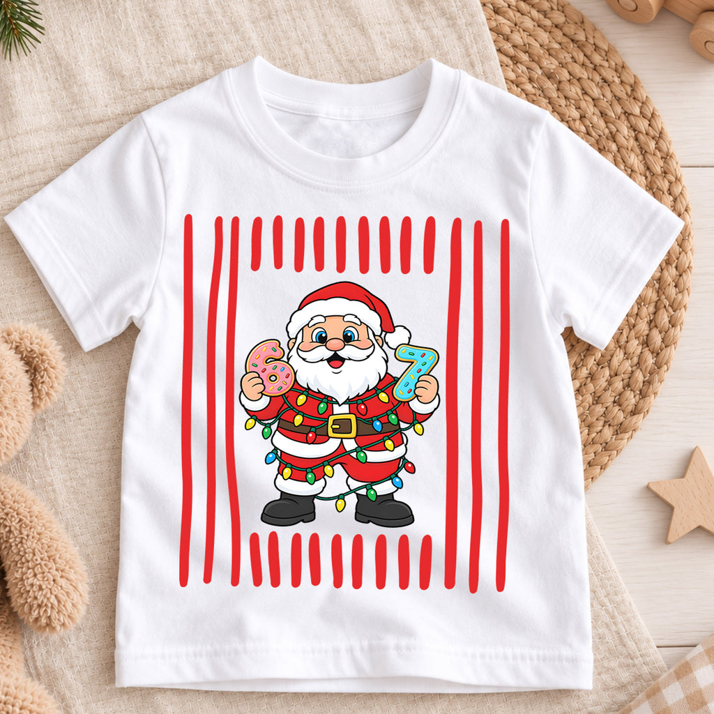 Cute Santa Claus Donuts 6th 7th Birthday Christmas Shirt, Holiday Kids Party Tee, Festive Top, Santa Donut Birthday Outfit, Gift For Kids — product view 3