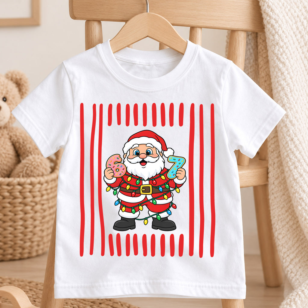 Cute Santa Claus Donuts 6th 7th Birthday Christmas Shirt, Holiday Kids Party Tee, Festive Top, Santa Donut Birthday Outfit, Gift For Kids — product view 4
