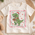 Cute Christmas T-Rex Dinosaur Shirt, Holiday Lights Dino Kids Tee, Festive Winter Top, Cute Dinosaur Christmas Outfit, Gift For Kids — product view 1