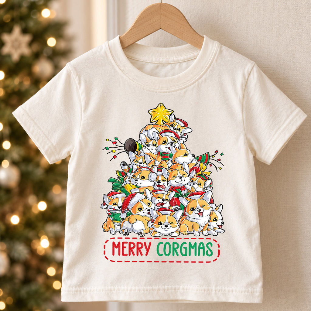 Merry Corgmas Christmas Shirt, Cute Corgi Tree Holiday Tee, Festive Winter Dogs Kids Top, Cute Corgi Christmas Outfit, Gift For Kids — product view 5