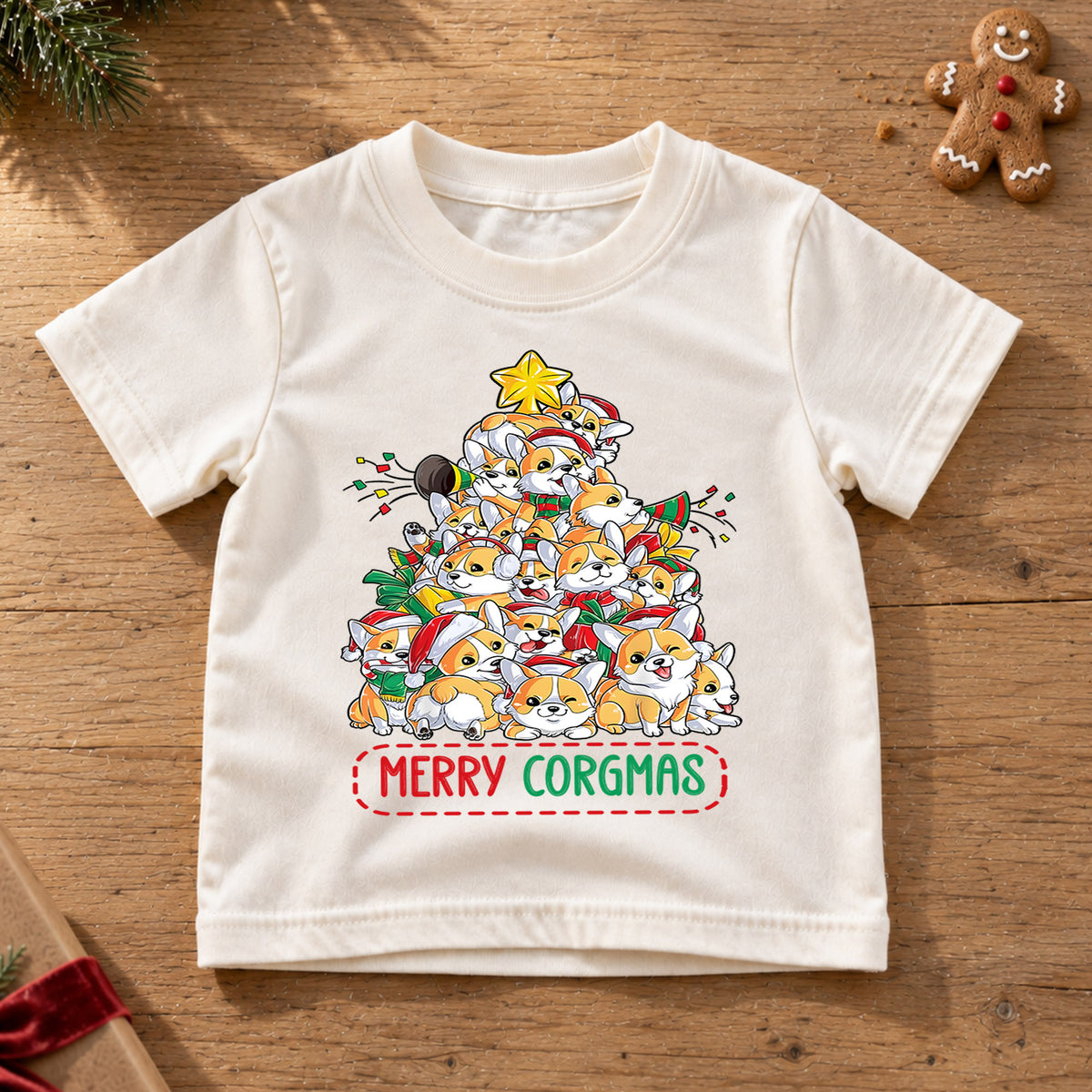 Merry Corgmas Christmas Shirt, Cute Corgi Tree Holiday Tee, Festive Winter Dogs Kids Top, Cute Corgi Christmas Outfit, Gift For Kids — product view 6