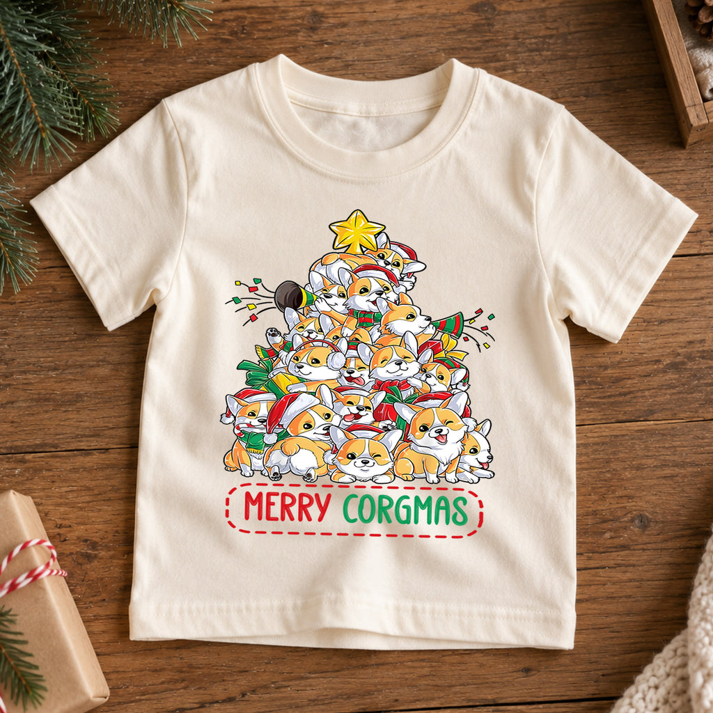 Merry Corgmas Christmas Shirt, Cute Corgi Tree Holiday Tee, Festive Winter Dogs Kids Top, Cute Corgi Christmas Outfit, Gift For Kids — product view 7
