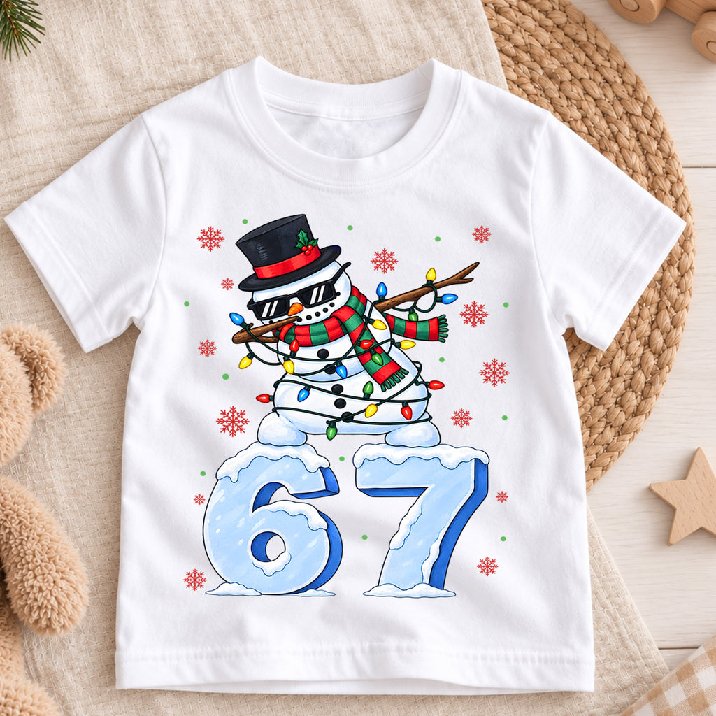 Funny Dabbing Snowman 6 7 Christmas Shirt, Cool Holiday Kids Tee, Festive Winter Holiday Graphic Top, Funny Christmas Gift for Kids — product view 3